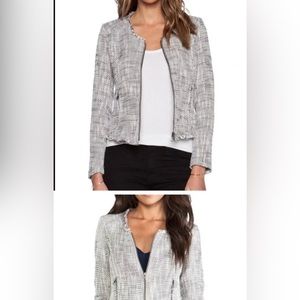 JOIE Collis Tweed Jacket Zip Detail Collarless Fringe Red and White Size Small